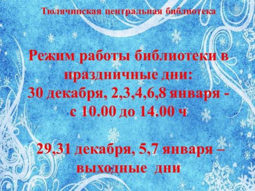 Район үзәк китапханәсенең яңа ел ялларында эш графигы
